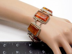Cognac Baltic Amber Shell 925 Sterling Silver Bracelet 6.5″ Vintage