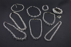 10 Vintage Wearable Faceted Rock Crystal & AB Jewelry Mix Lot Necklace Bracelet