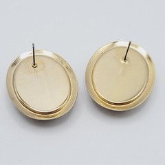 Modernist Navy Blue Slight Dome Lucite Oval Polished Gold Tone Pierced Earrings