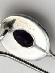 Sterling Silver Amethyst Earrings Purple Oval cut French Wire Dangle 925
