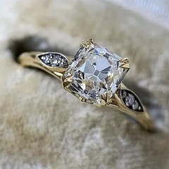 Art Deco Style Asscher Cut Lab Created Diamond 14k Yellow Gold FN Wedding Ring