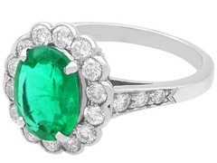 Antique 1.87Ct Zambian Emerald and 0.68Ct Diamond Platinum Dress Ring Circa 1935