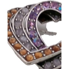 Vintage Liz Claiborne Triple Heart Brooch Amber Grey Purple Rhinestone Pin 2 in