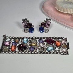 1980’s Les Neredides Multicolor Cuff Bracelet & Earring Set from Nice, France