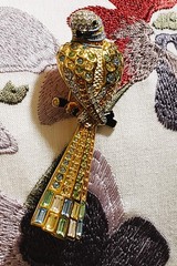 SWAROVSKI Parrot Brooch Aqua & Green Pave Crystals Gold Encrusted