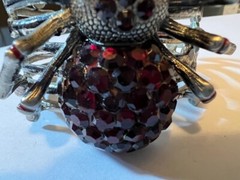 VINTAGE RUNWAY RAISED SPIDER RUBY STONES SILVER BANGLE BRACELET FREE SHIPPING