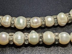 Genuine Freshwater Pearl Necklace Rhinestone Rondelle Spacers Choker 17″