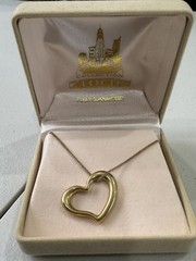 Vintage AVON Gold Tone Rhinestone Open Floating Heart Pendant Necklace w/ Box