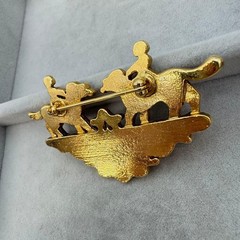 Vintage HERMES Paris Enamel Brooch Dog & Girl Gold Tone Cloisonné Pin France