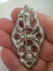 Antique glamorous silver-tone Art Deco brooch pin rhinestone accents C clasp