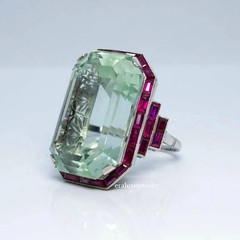 7Ct Vintage Art Deco Style Aquamarine & Ruby Anniversary 14K White Gold FN Ring