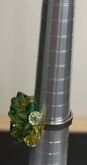 Vintage Silver Tone Green Glass Bicone Bead Headpin Cluster Dome Cocktail Ring 7