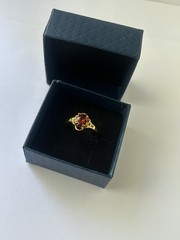 Vintage Red Cubic Zirconia Ring Gold Plated Womens Size 9.5