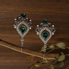 Art Deco Style Lab-Created Emerald & Diamond Wedding 14k White Gold FN Earrings