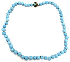 Vintage Miriam Haskell Turquoise Glass Bead Necklace Filigree Signed 24 in 9 mm