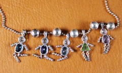 5 Children with Dancing Arms Legs Beaded Birthstone Necklace Sterling Silver 23″