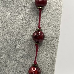 Vintage Les Bernard Graduating Marbled Acrylic Beaded Necklace Brass Spacers 28”