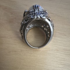 Designer Premier Designs Silver Toned Faux Mabe Pearl Openwork Ring Size 8.25