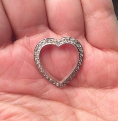 Antique Theda 925 Sterling Silver Rhinestone Open Heart Love Slide Pendant