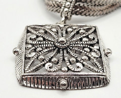 Napier Two Chain with Square Floral Filigree Ornate Silver Tone Pendant Necklace