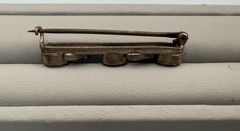 Antique Edwardian Silver Tone Bar Brooch — Green & Clear Paste Stones