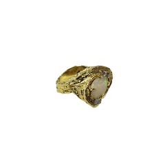 18 Karat Yellow Gold Opal and Diamond Ring Size 7 #11975