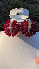 Glamorous large vintage MCM rhinestone, red dangle crystal cha cha clip earrings
