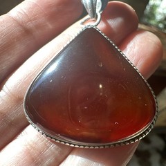 VTG Artisan Pendant 1.875 Inch Carnelian Agate Red Orange Gem 925 Sterling 12.6g