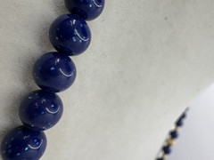 Navy Blue & Gold Tone Beaded Necklace W/ Speckles VTG