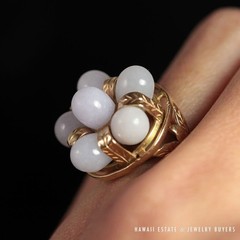 Ming’s Hawaii Lavender Jade 14K Yellow Gold Cluster Ring Size 5.75 w/ Box