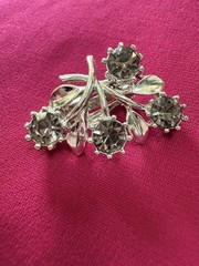 VINTAGE 3 PIECE SET! Smokey Gray Rhinestone Choker, Bracelet, Earrings (clip on)