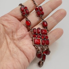 Art Deco Inspired Necklace Bronze Tone Red Lucite Dangles Adjustable 16″ – 19″
