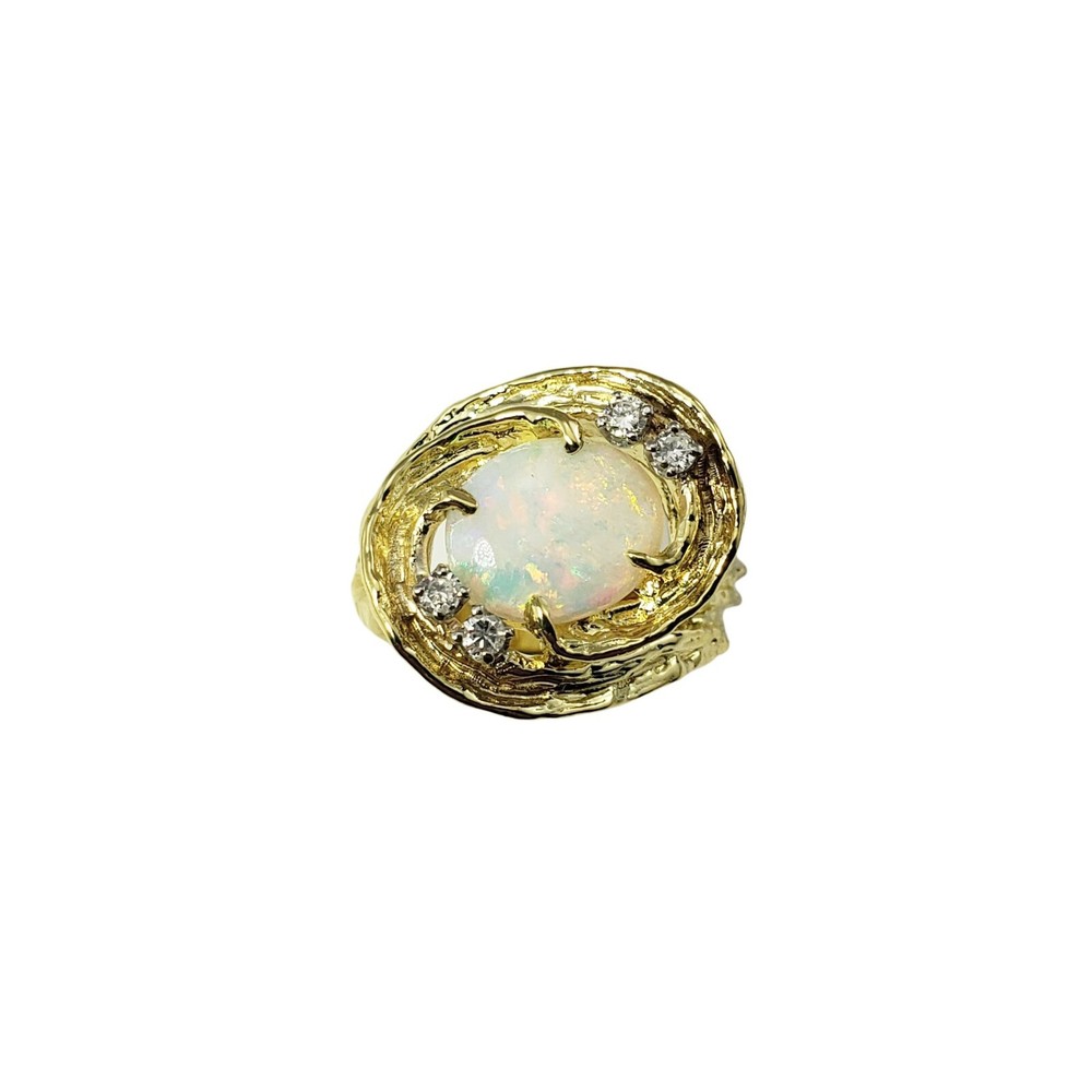 18 Karat Yellow Gold Opal and Diamond Ring Size 7 #11975