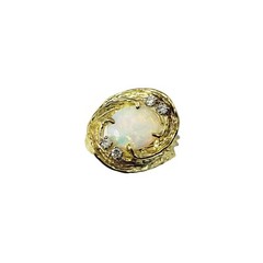 18 Karat Yellow Gold Opal and Diamond Ring Size 7 #11975