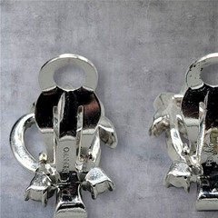 Vintage Pennino Sparkling Ice Bow & Flowers Clip On Earrings Rhodium Plated