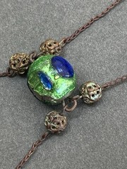 Antique Art Deco Venetian Peacock Glass Foil Necklace