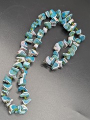 Vintage Teal Dyed Mother of Pearl Large Chip Bead Necklace