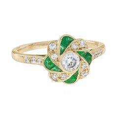 2Ct Art Deco Style Lab Created Diamond & Emerald Engagement 14k Gold Finish Ring