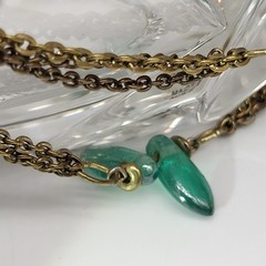 Vintage Art Glass Peacock Iridescent Venetian? Necklace 28″ Long Flapper Length