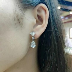 Art Deco Pear Cut Lab Created Diamond Three-Stone 925 Silver Engagement Earrings