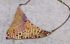 Vintage pendant with chain, golden tone metal