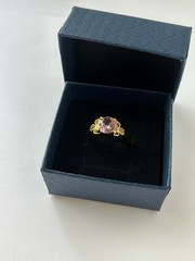 Vintage Pink Cubic Zirconia Ring Gold Plated Womens Size 6.5