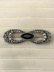Vintage Silver Tone Bow Brooch Black Silver Rhinestones Elegant Formal 2.25 In