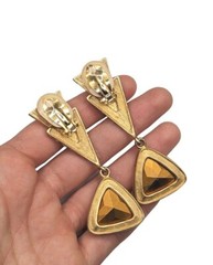 Amazing Statement Clear Crystal Dangle Drop Gold Tone Runway Clip On Earrings 3″