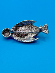 Cookie Lee Penguin Brooch Black & Cream Silver Tone Rhinestone Eyes Signed
