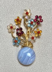 AUTHENTIC SWOBODA FLOWER VASE BROOCH ~ LACE AGATE, MULTI-STONE!