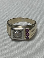 Vintage 10K Yellow Gold Mens Ring 7.8g Clear Red Stones Estate Jewelry Size 9.5