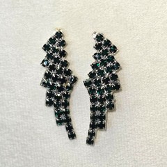 VTG Sterling Emerald Green Rhinestone Earrings Chandelier Waterfall Design 925