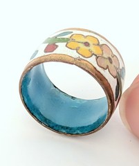 Vintage Wide Oriental Enamel Cloisonne Floral Band Ring 6.5