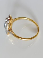 Art Deco Vintage 14k Gold Finish Lab Created Diamond & Sapphire Engagement Ring